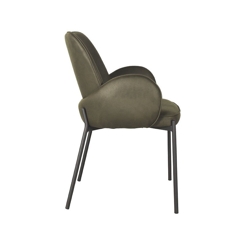 Eetkamerstoel Jari - Army - Microvezel - Zwart Metalen Frame