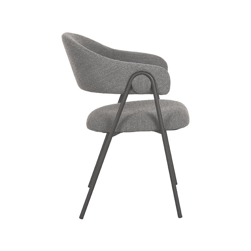 Eetkamerstoel Lowen - Grijs - Boucle - Zwart Metalen Frame