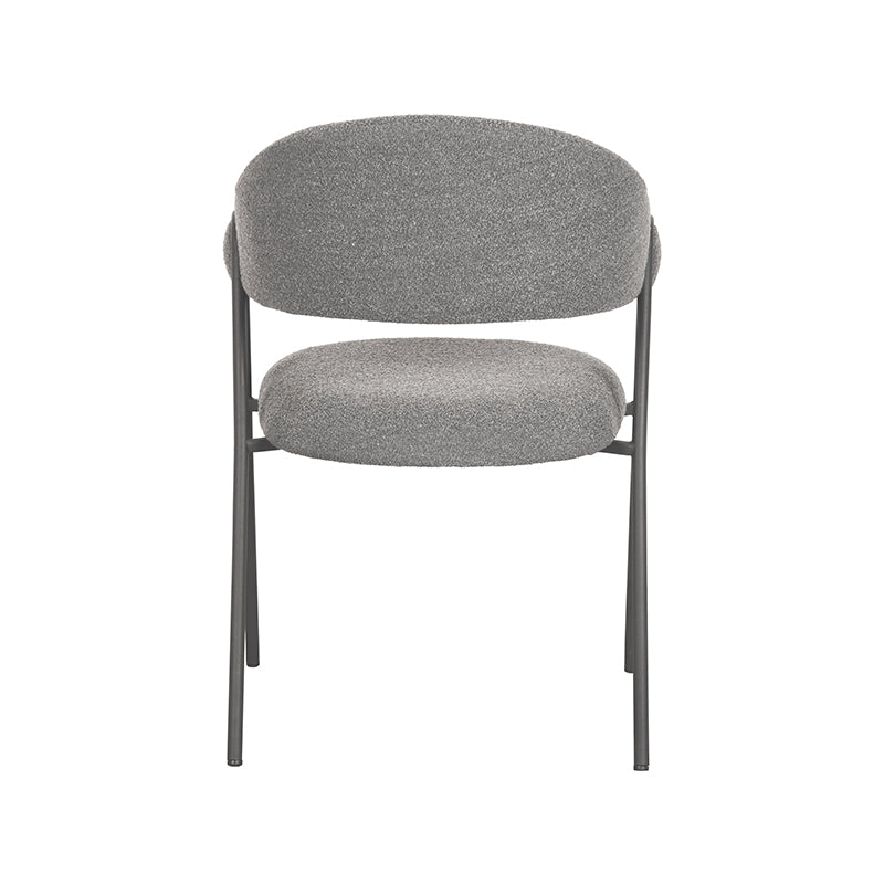 Eetkamerstoel Lowen - Grijs - Boucle - Zwart Metalen Frame