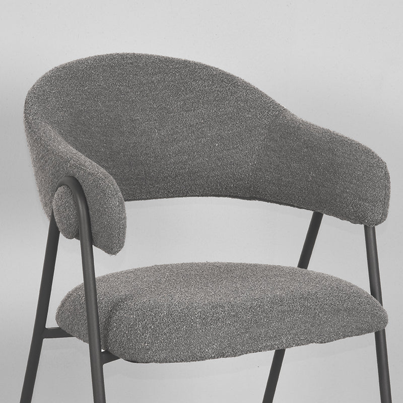 Eetkamerstoel Lowen - Grijs - Boucle - Zwart Metalen Frame