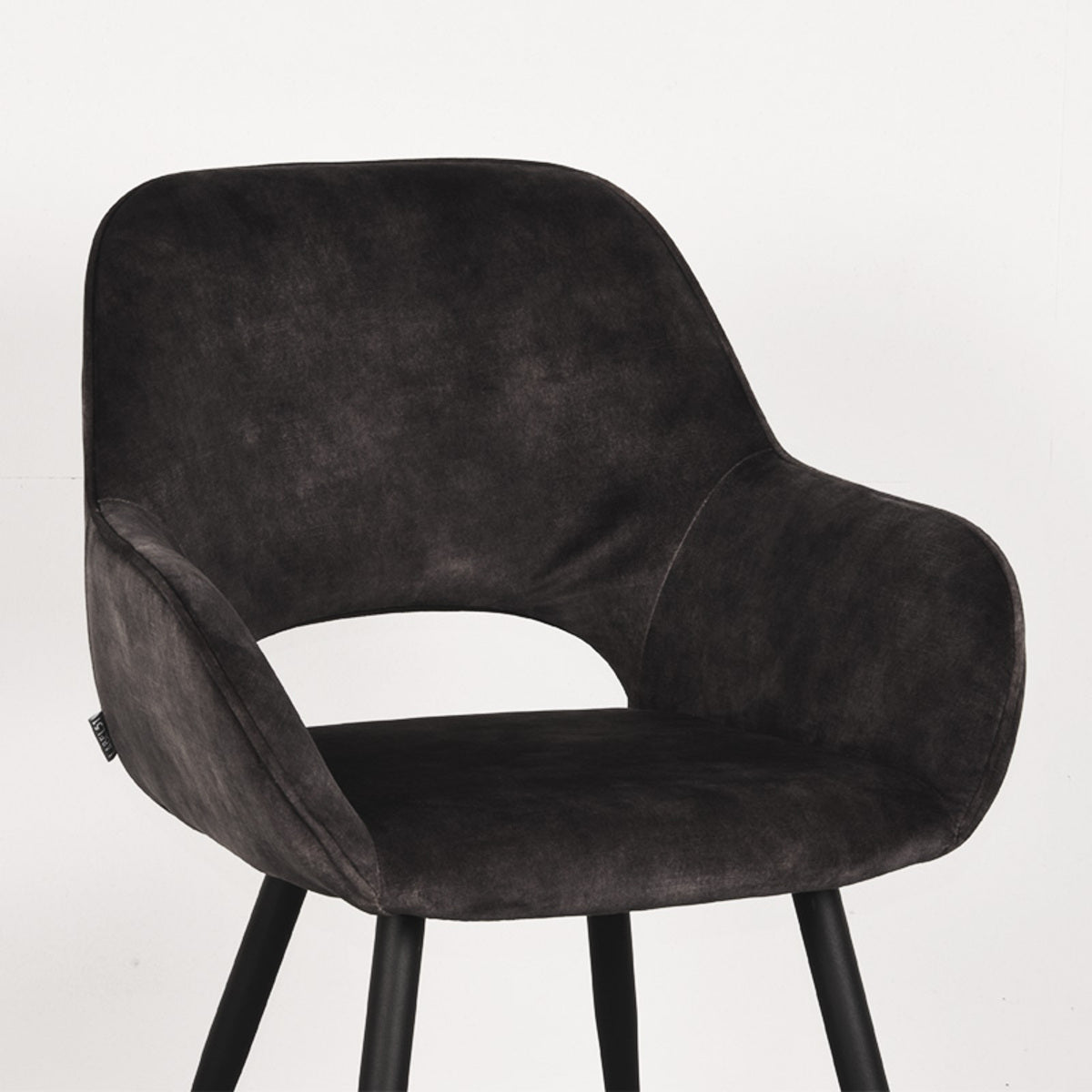 Eetkamerstoel Fer - Antraciet - Velours - Zwart Metalen Frame