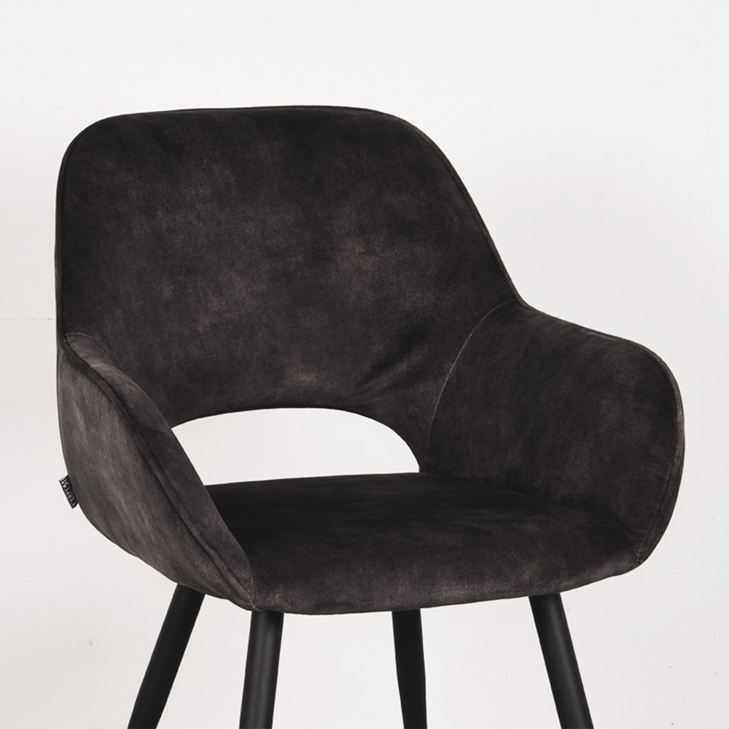Eetkamerstoel Fer - Antraciet - Velvet - Zwart Metalen Frame