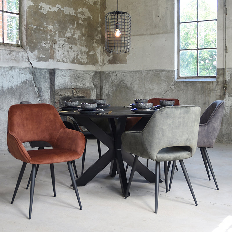 Eetkamerstoel Fer - Hunter - Velours - Zwart Metalen Frame