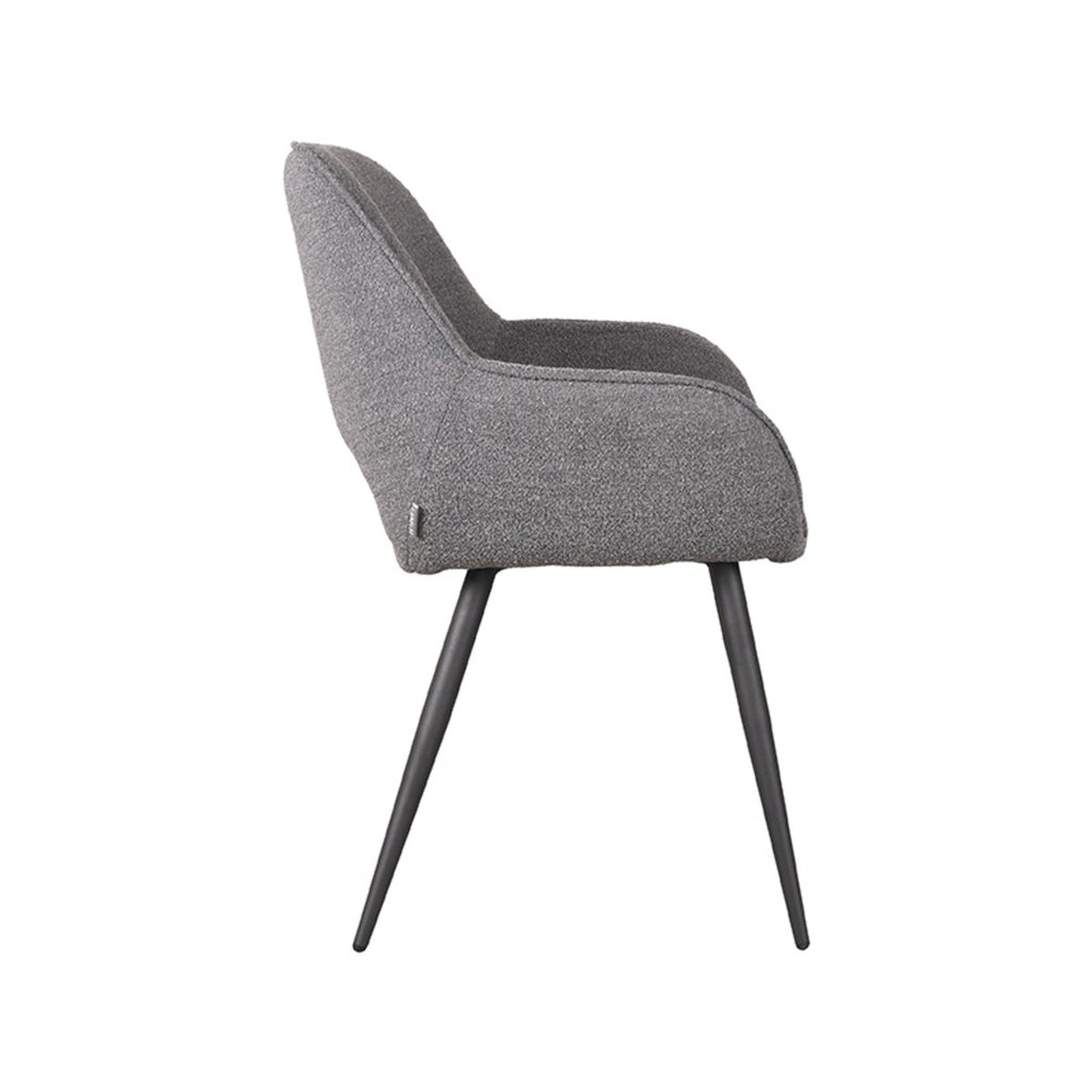 Eetkamerstoel Fer - Grijs - Boucle - Zwart Metalen Frame
