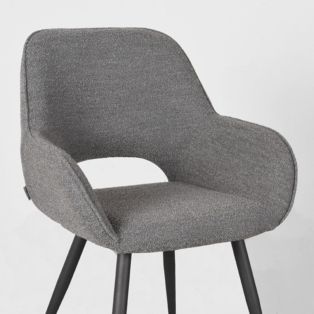 Eetkamerstoel Fer - Grijs - Boucle - Zwart Metalen Frame