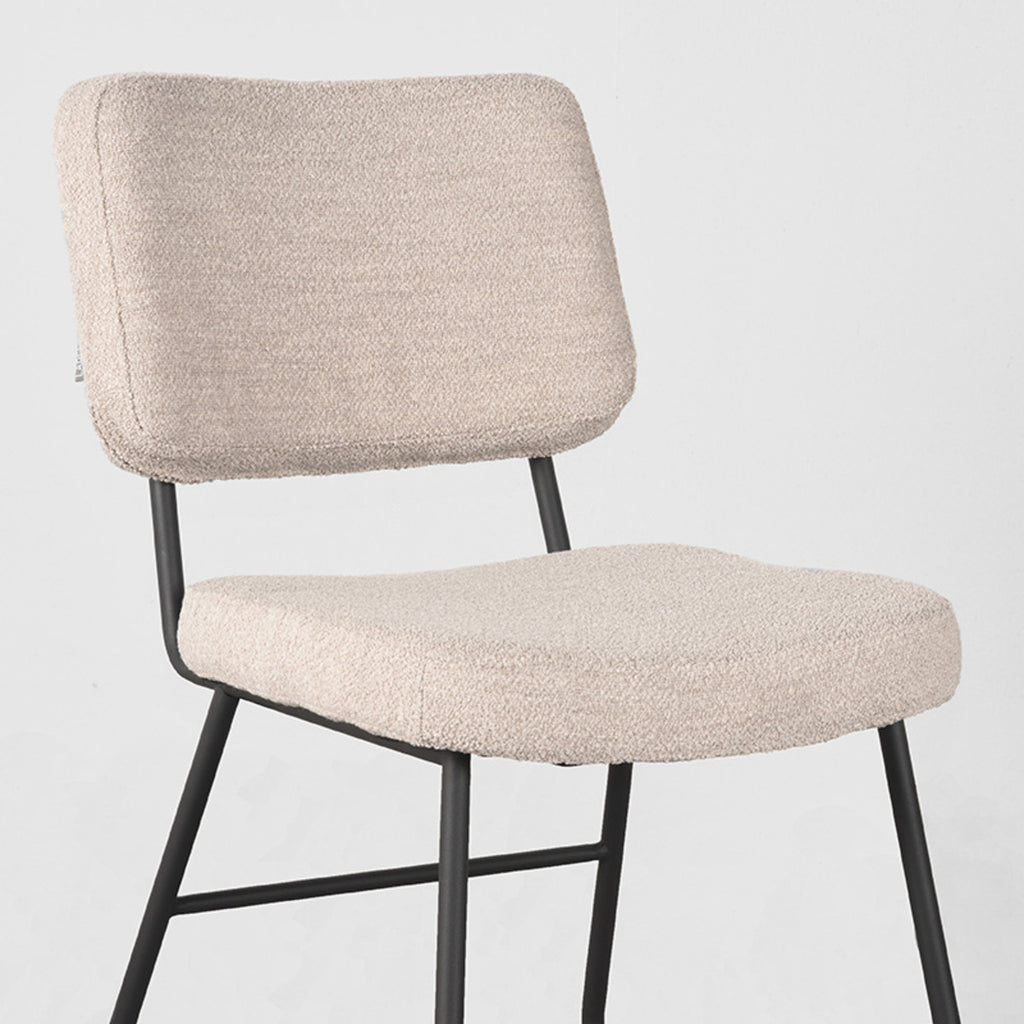 Eetkamerstoel Noah - Naturel - Boucle - Zwart Metalen Frame