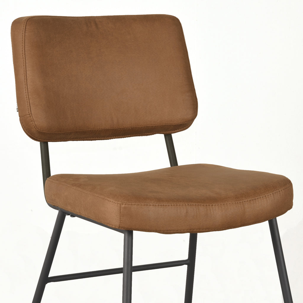 Eetkamerstoel Noah - Cognac - Micro Suede - Zwart Metalen Frame