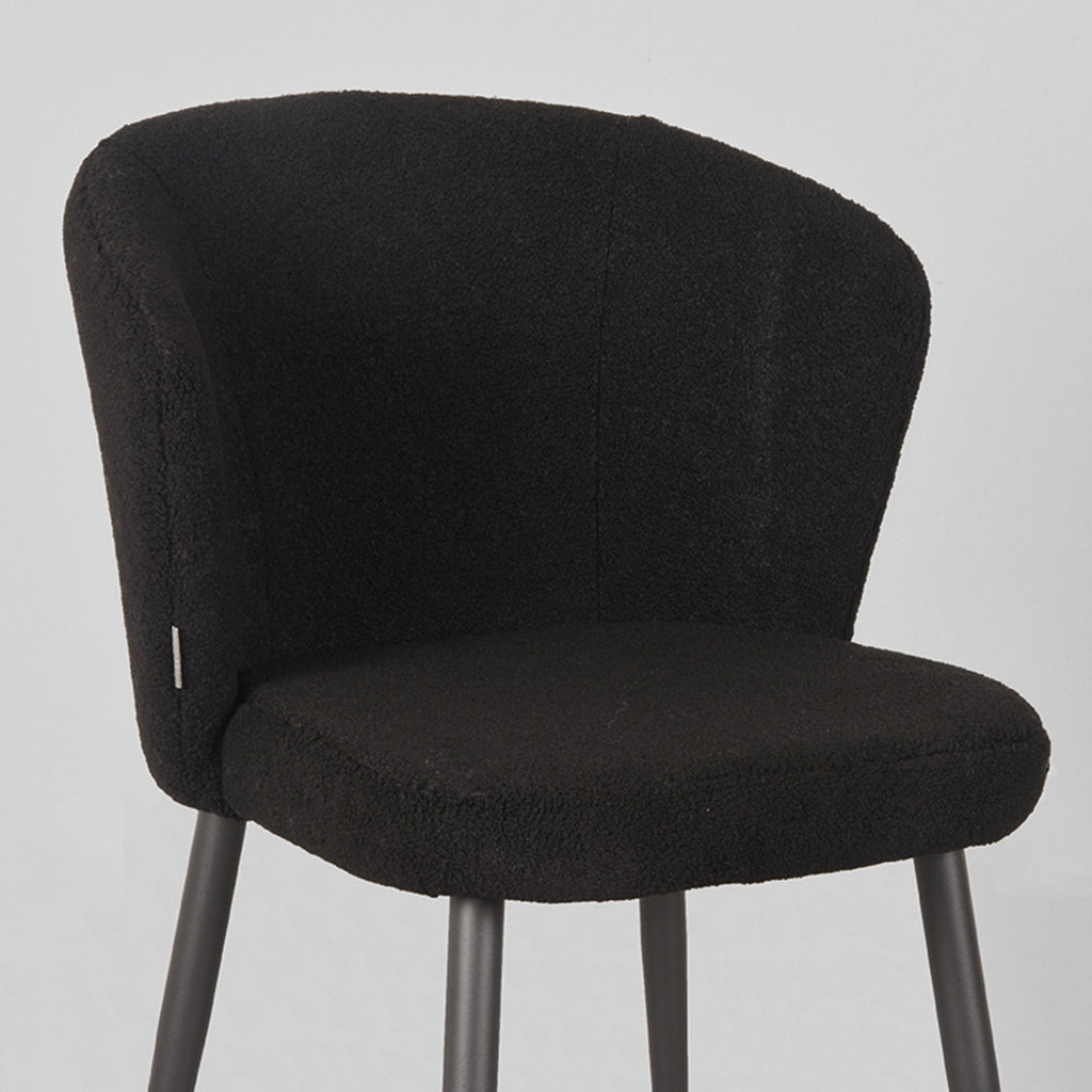 Eetkamerstoel Whirl - Zwart - Teddy - Zwart Metalen Frame