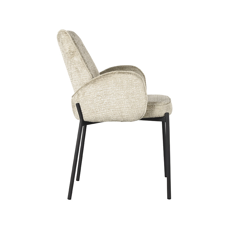 Eetkamerstoel Joni - Beige - Chenille - Zwart Metalen Frame