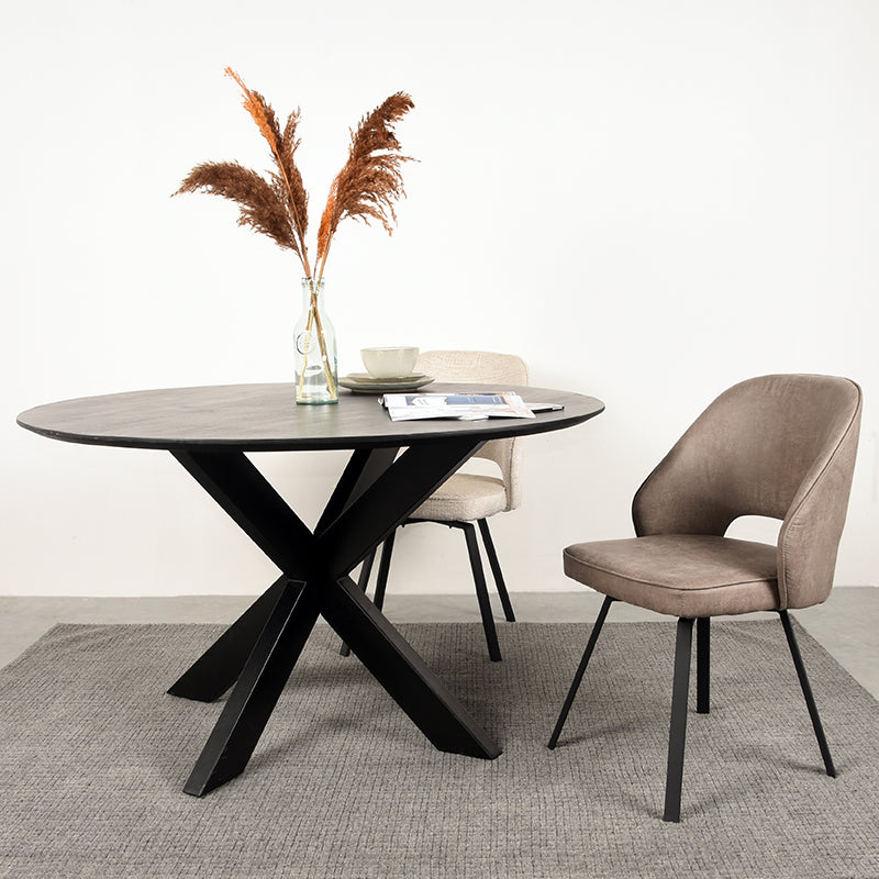 Eetkamerstoel Lewis - Taupe - Kunstleder - Zwart Metalen Frame