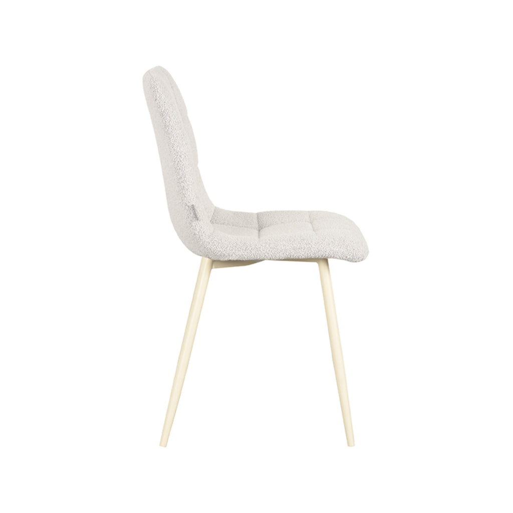 Eetkamerstoel Nino - Champagne - Boucle - Wit Metalen Frame
