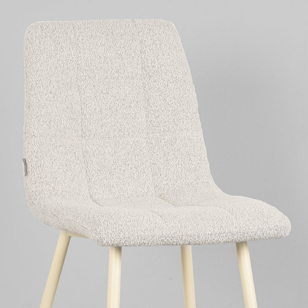 Eetkamerstoel Nino - Champagne - Boucle - Wit Metalen Frame