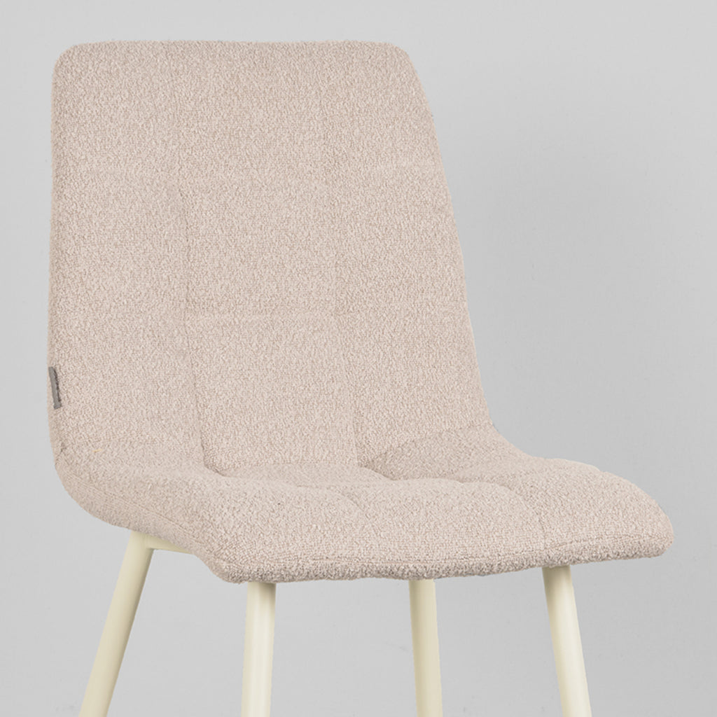 Eetkamerstoel Nino - Naturel - Boucle - Wit Metalen Frame