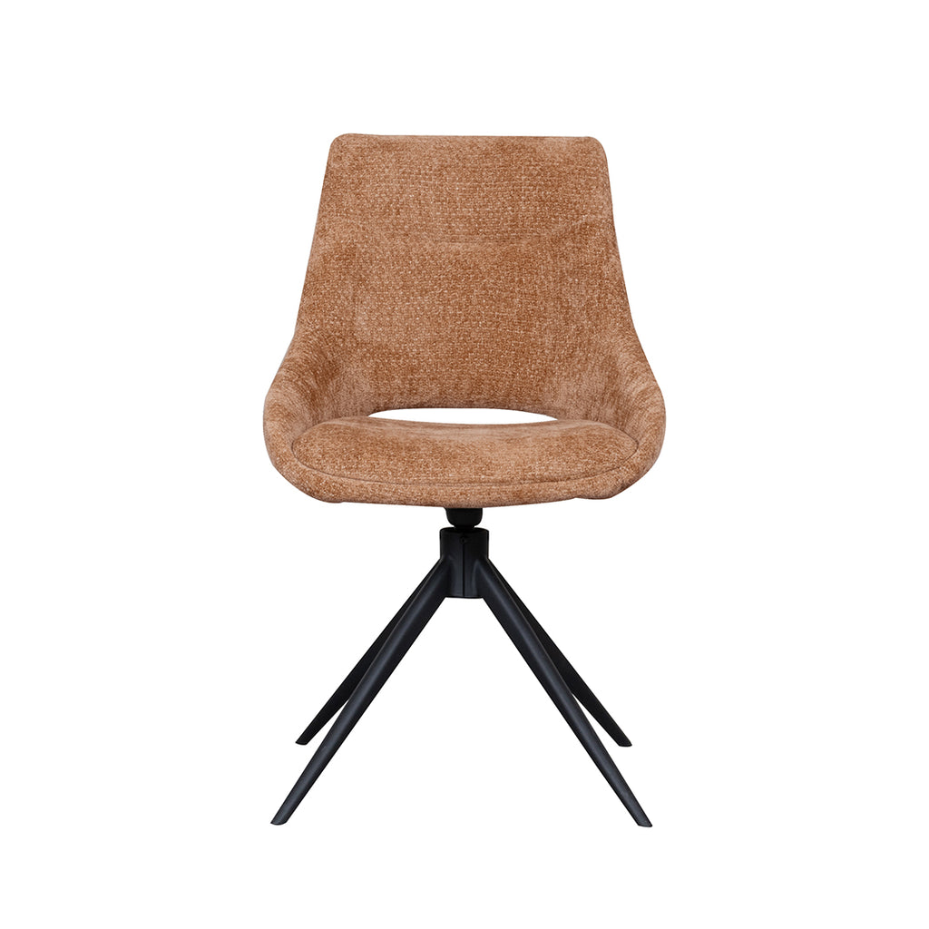 Eetkamerstoel Marlow - Cognac - Chenille - Zwart Metalen Frame