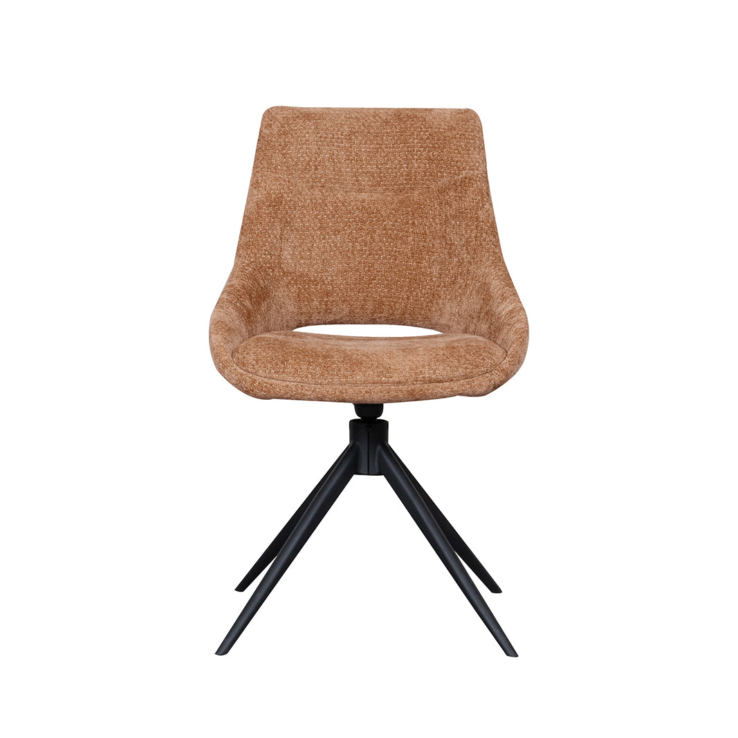 Eetkamerstoel Marlow - Cognac - Chenille - Zwart Metalen Frame
