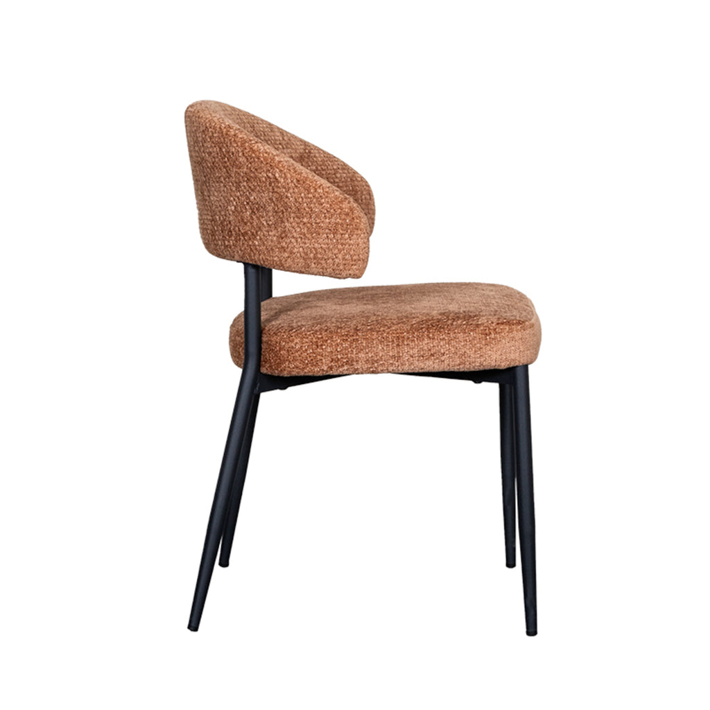 Eetkamerstoel Bliss - Cognac - Chenille - Zwart Metalen Frame