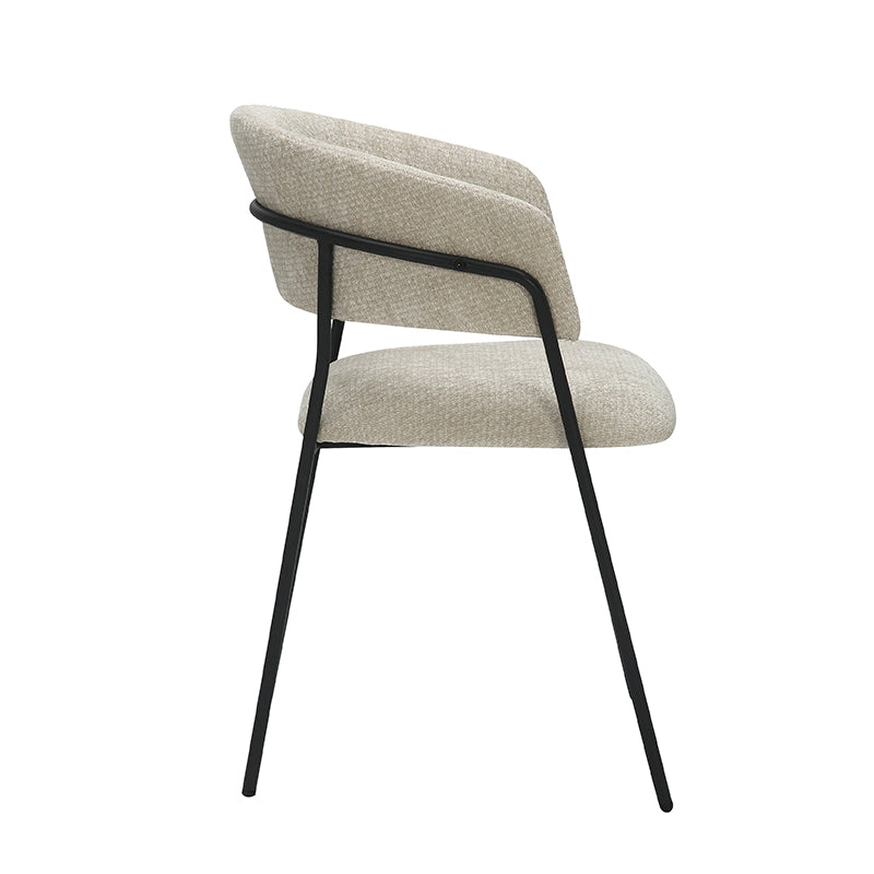 Eetkamerstoel Luuk - Naturel - Chenille - Zwart Metalen Frame