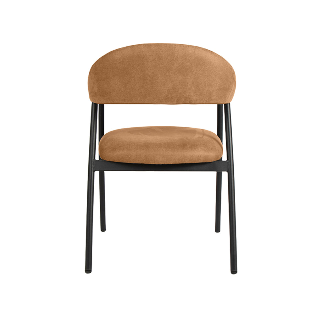 Eetkamerstoel Amaze - Cognac - Micro Suede - Zwart Metalen Frame