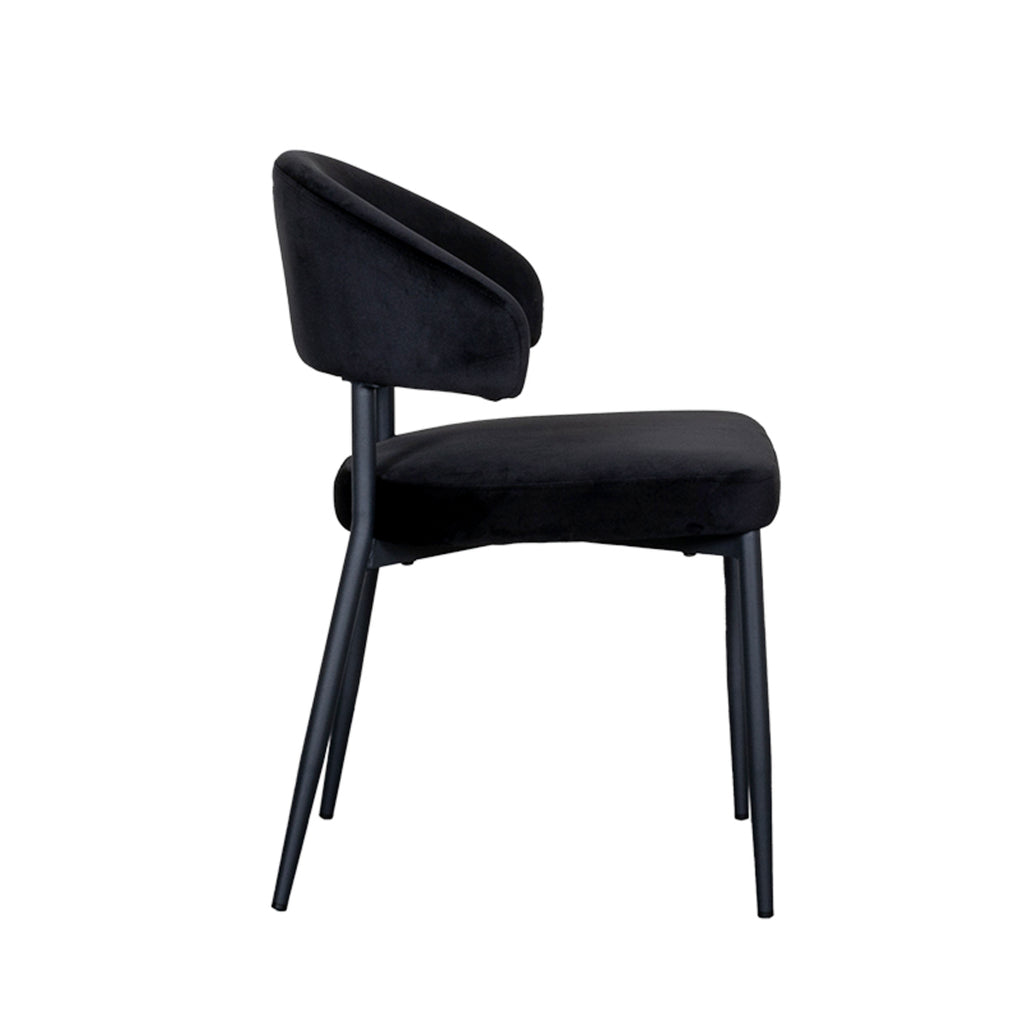 Eetkamerstoel Bliss - Zwart - Fluweel - Zwart Metalen Frame