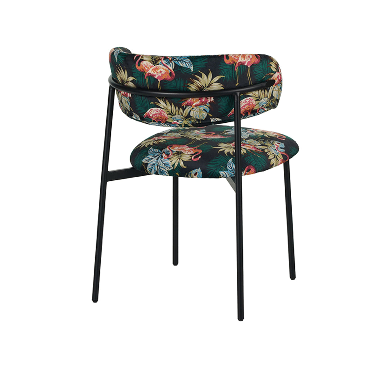 Eetkamerstoel Ferry - Printed Flamingo - Fluweel - Zwart Metalen Frame