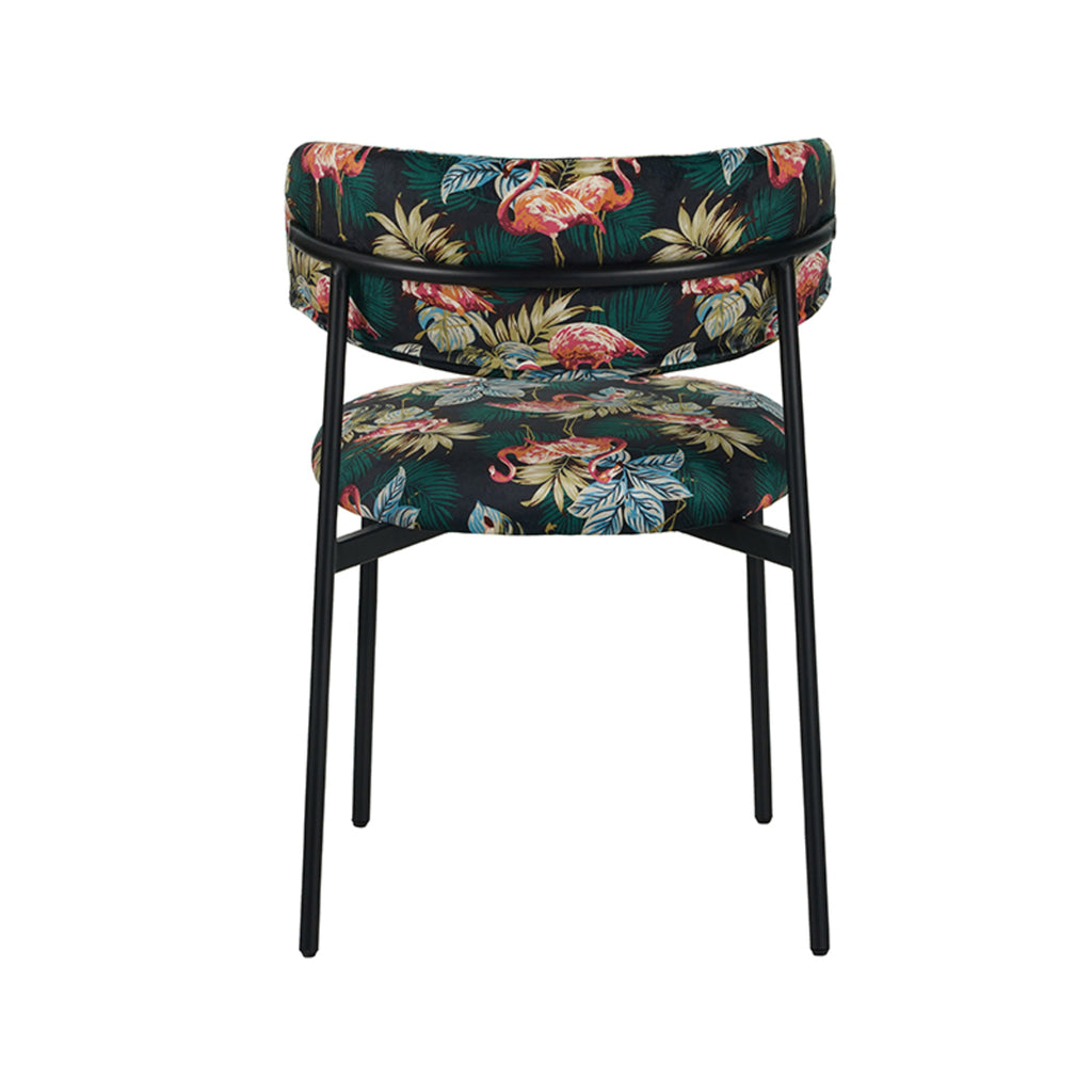 Eetkamerstoel Ferry - Printed Flamingo - Fluweel - Zwart Metalen Frame