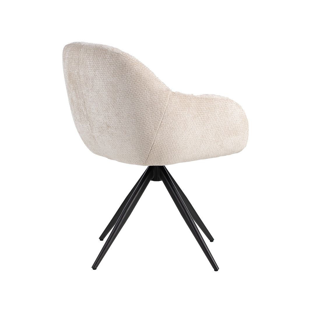 Eetkamerstoel Esma - Naturel - Chenille - Zwart Metalen Frame