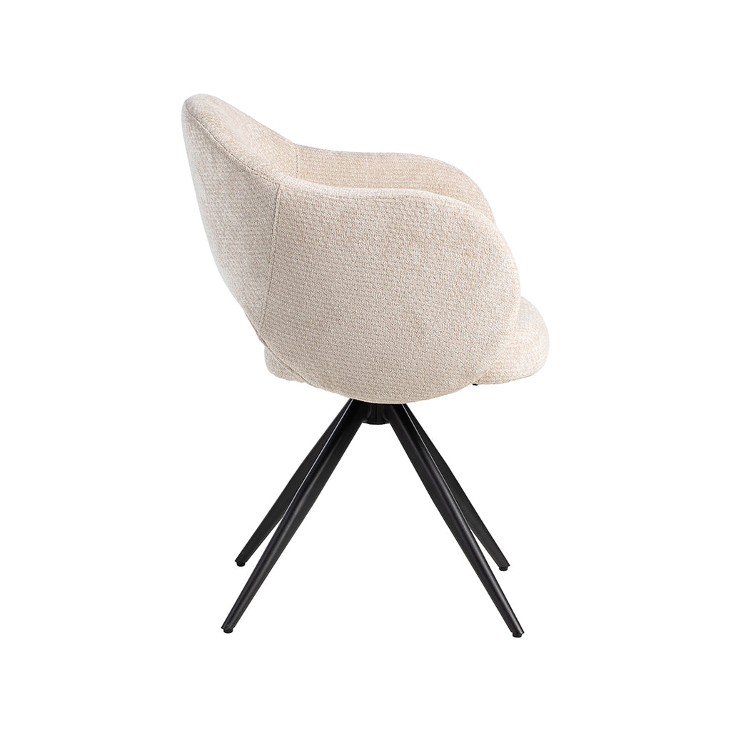 Eetkamerstoel Lela - Naturel - Chenille - Zwart Metalen Frame