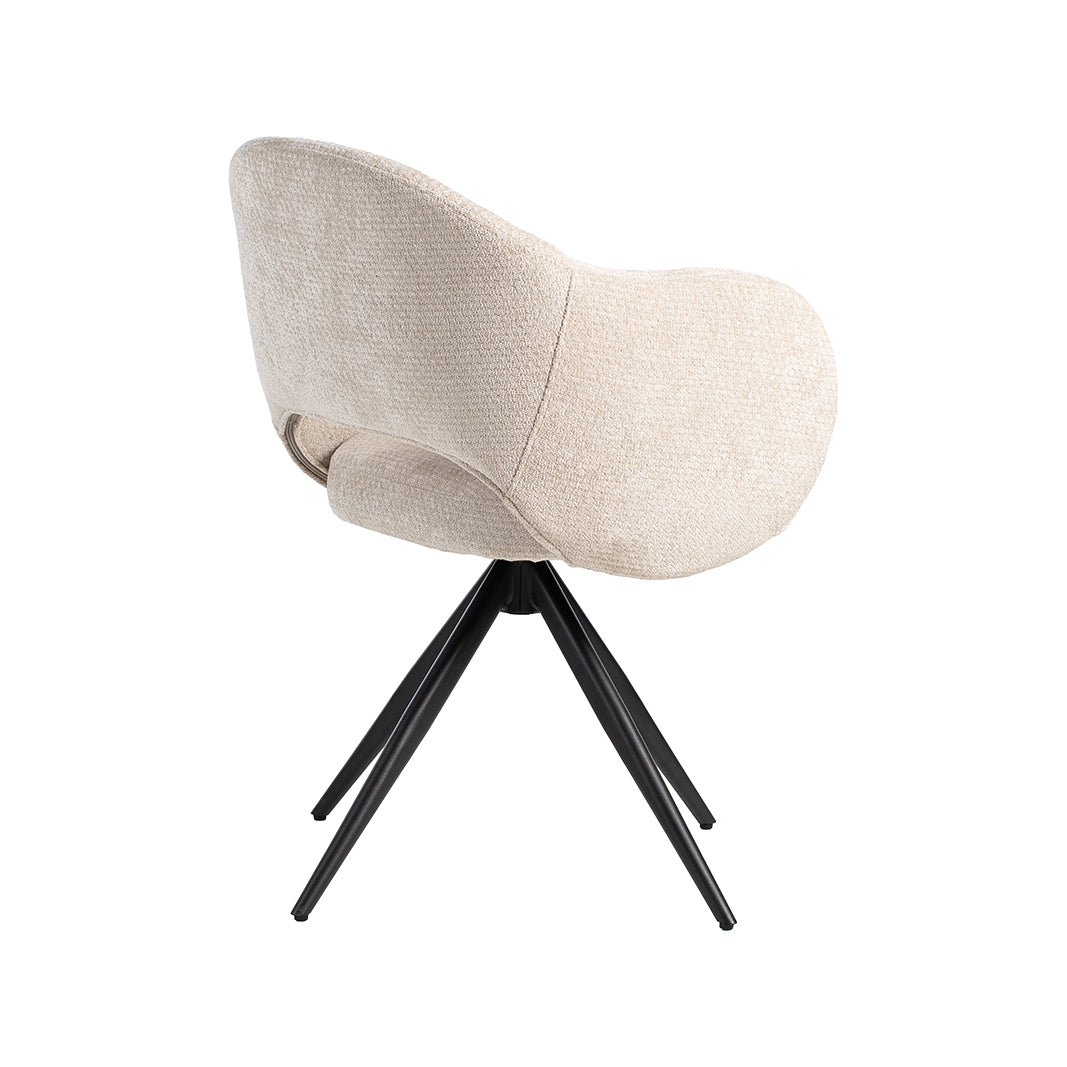 Eetkamerstoel Lela - Naturel - Chenille - Zwart Metalen Frame