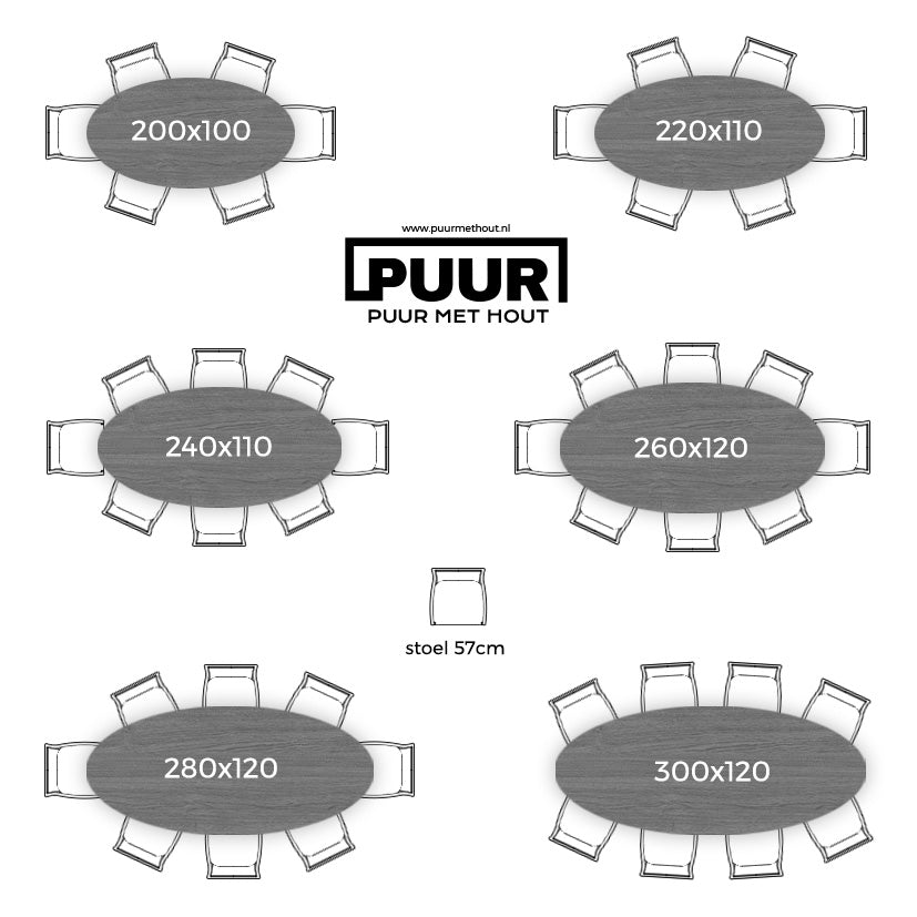 Ovale eiken eettafel Siriana rechte rand